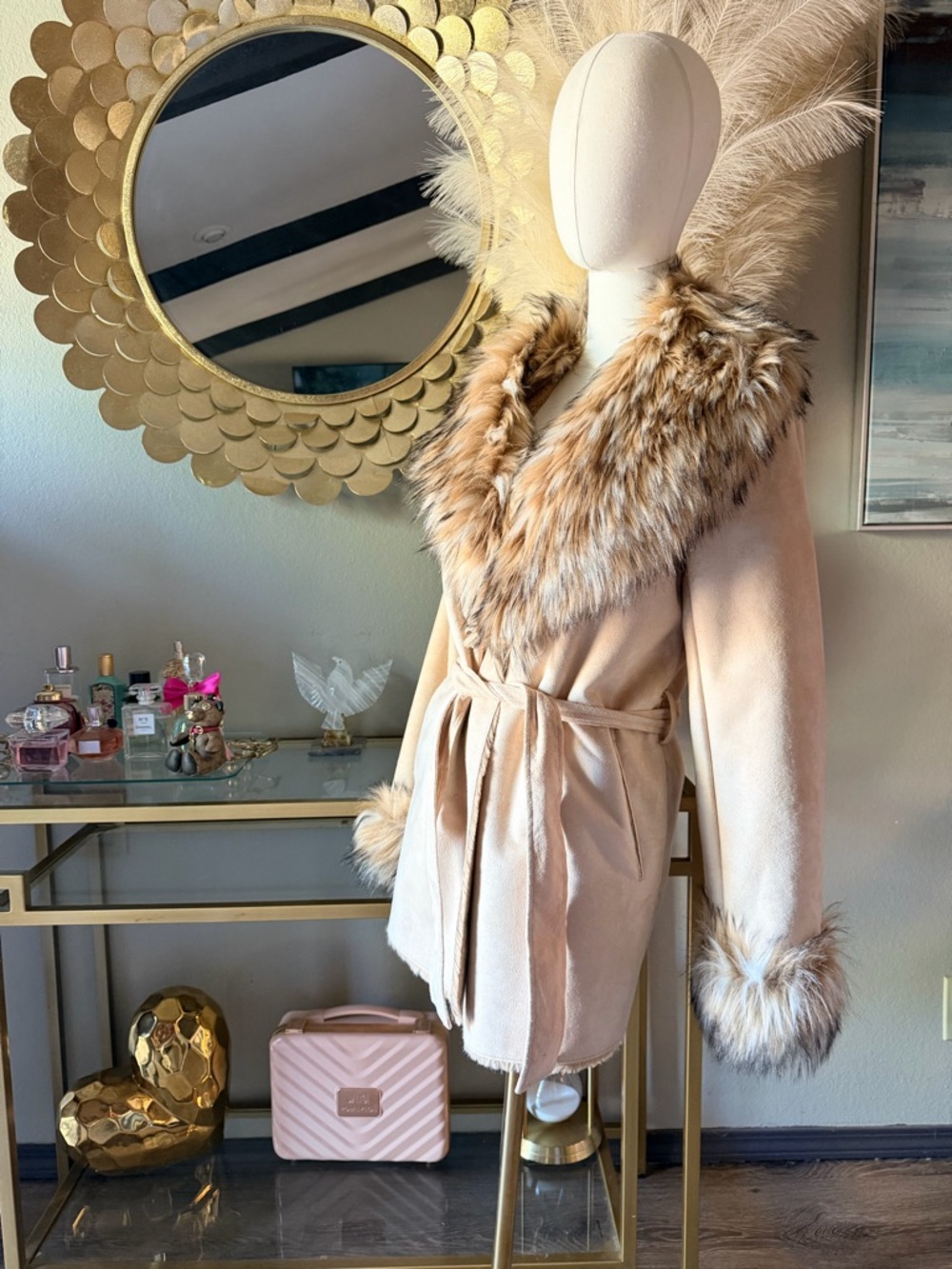 Tasha Polizzi Cream Coat with Faux Fur Trim - Picture 4 of 13